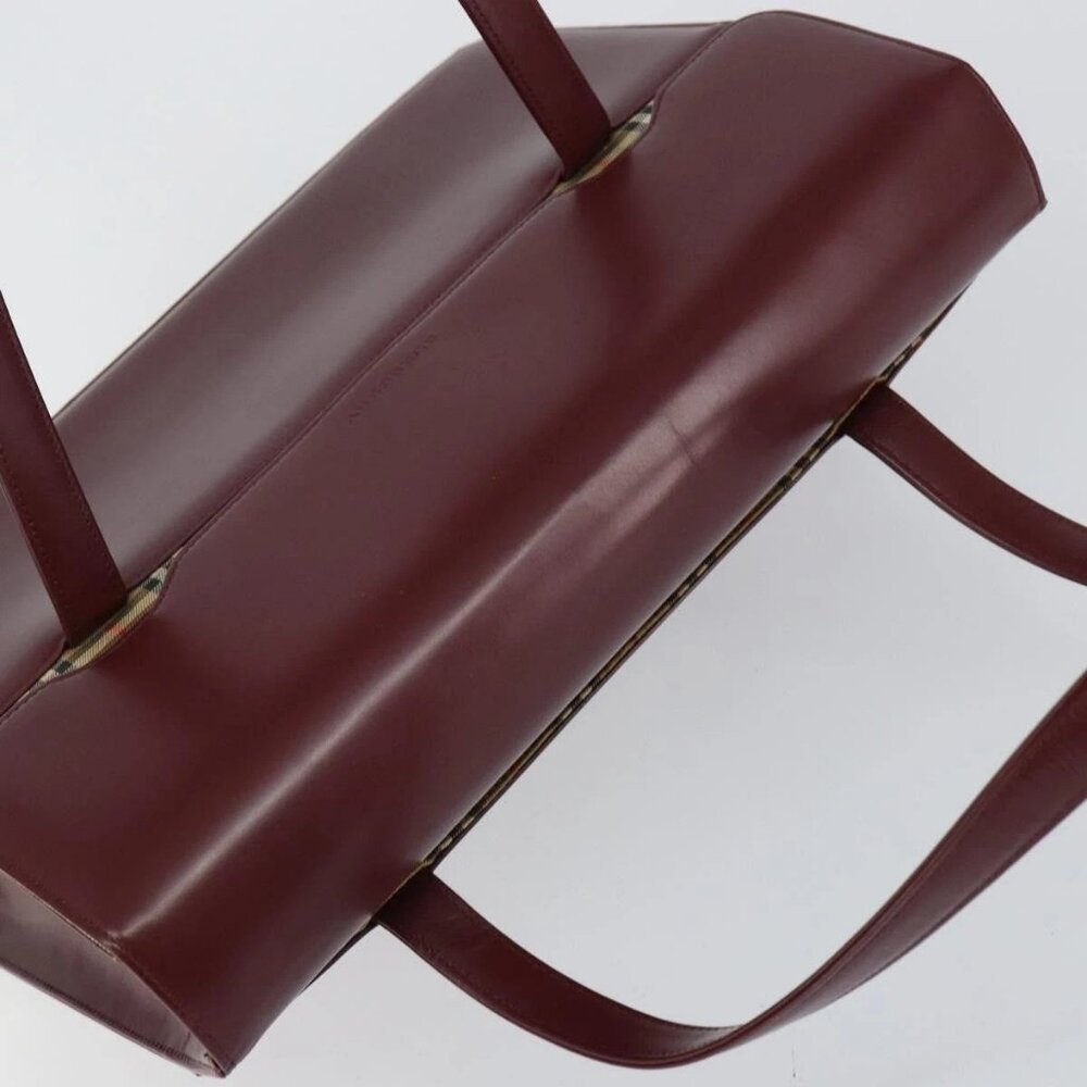 BURBERRY Nova Check Hand Bag Canvas Leather Bordeaux Beige Auth - Picture 6 of 16